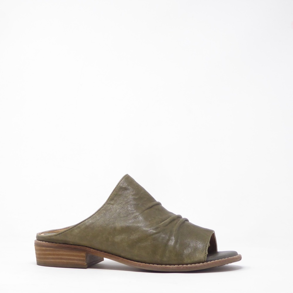 Sofft Netta Womens Mules Olive Green Leather Ruched Open Toe 6.5M